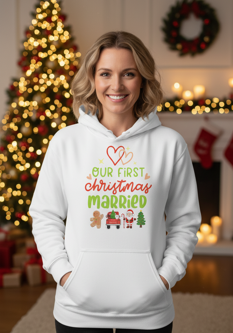 Our First Christmas Married Couple Hoodies – Festive Xmas Matching Set Gift