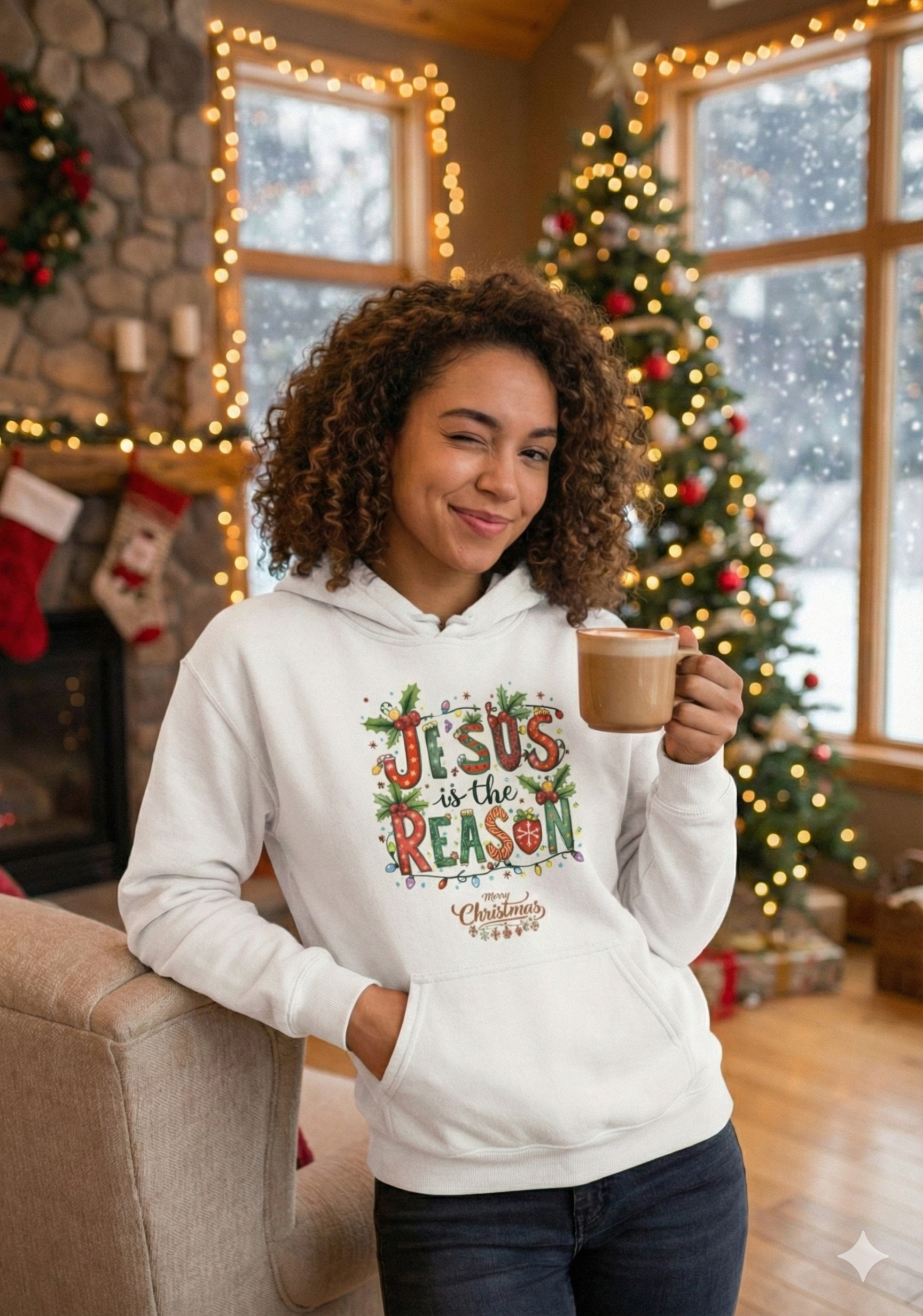 Jesus is the Reason Christmas Hoodie Based Holiday Pullover Soft Cozy  Gift for Men Women