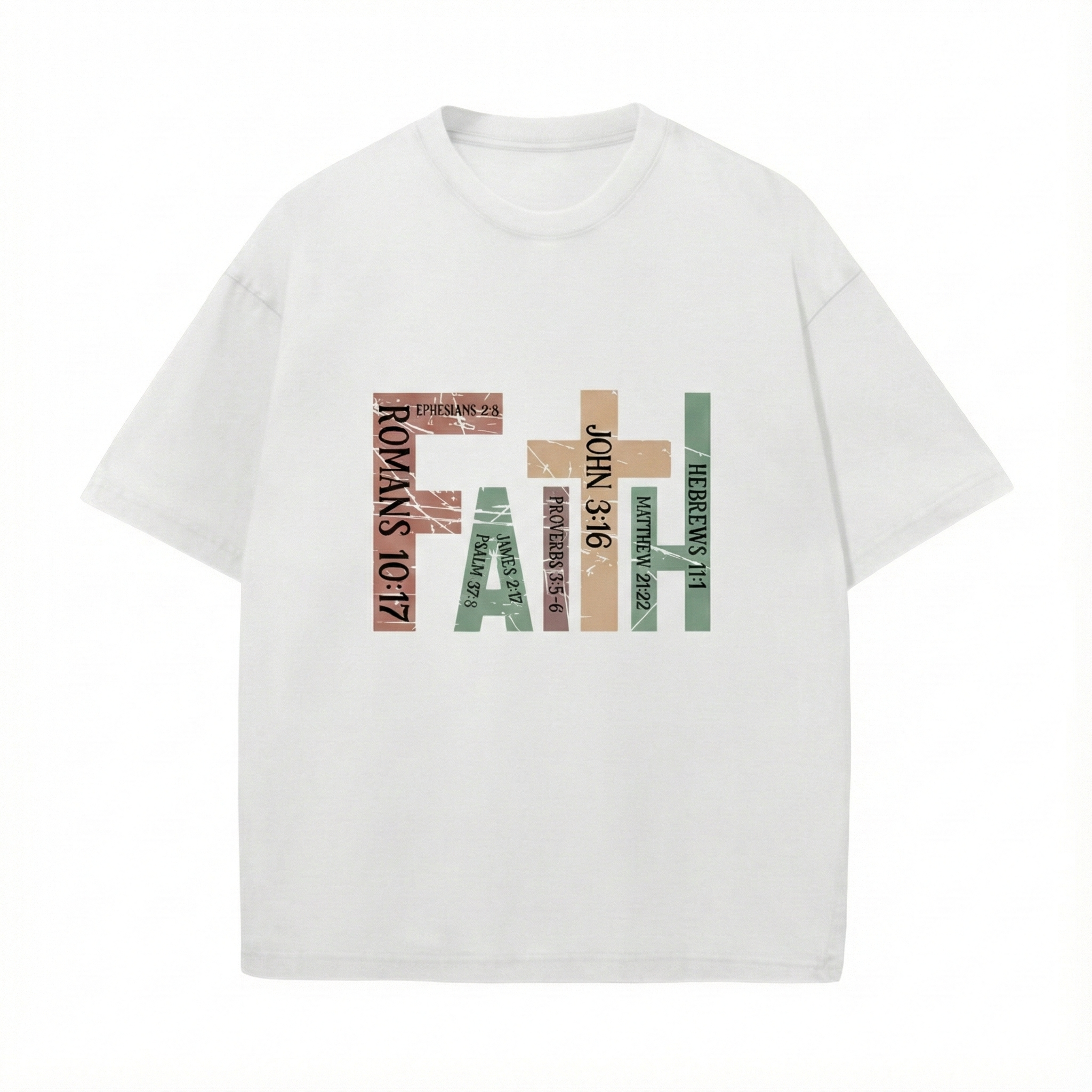 Faith Christian T-Shirt with Bible Verses - Vintage Distressed Cross Design - Religious Scripture Gift for Men