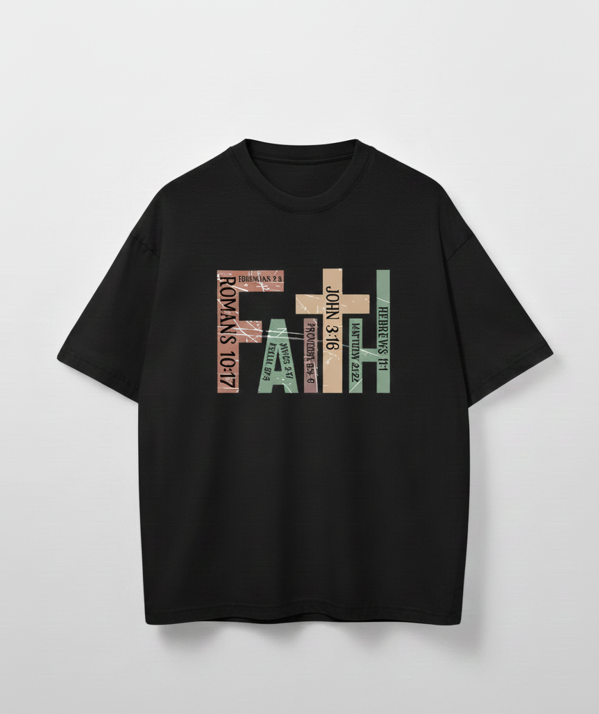 Faith Christian T-Shirt with Bible Verses - Vintage Distressed Cross Design - Religious Scripture Gift for Men
