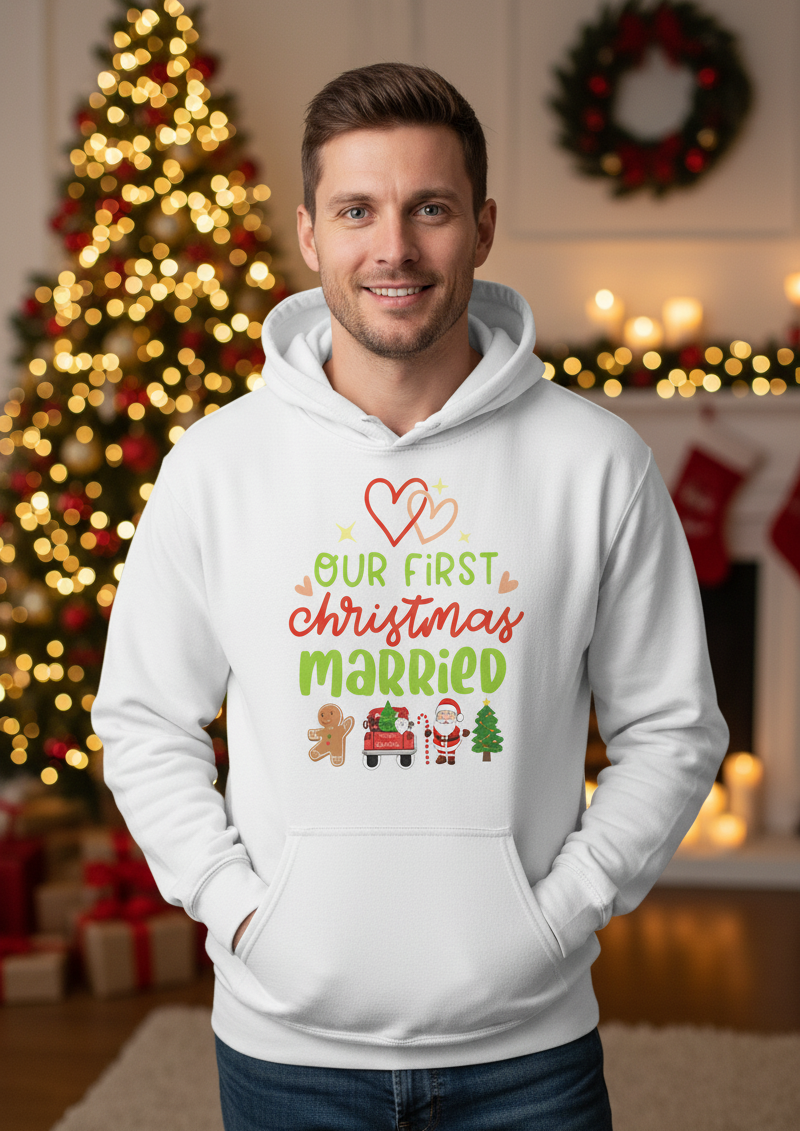 Our First Christmas Married Couple Hoodies – Festive Xmas Matching Set Gift