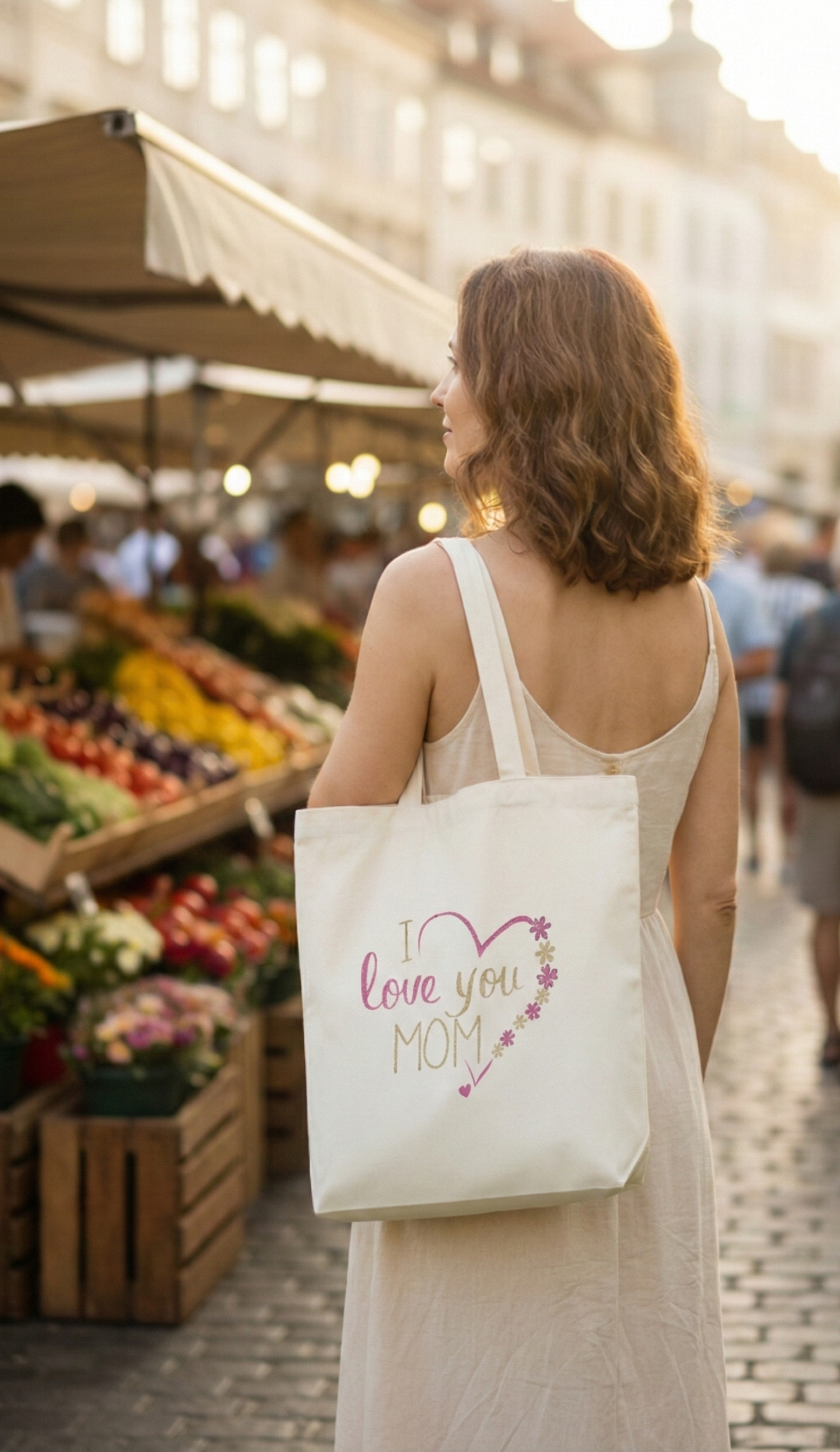 I Love You Mom Canvas Tote Bag – Aesthetic Floral Heart Design – Reusable Cotton Shoulder Bag for Shopping, Groceries, & Travel – Perfect Mother’s Day & Birthday Gift for Mom – Durable & Eco-Friendly