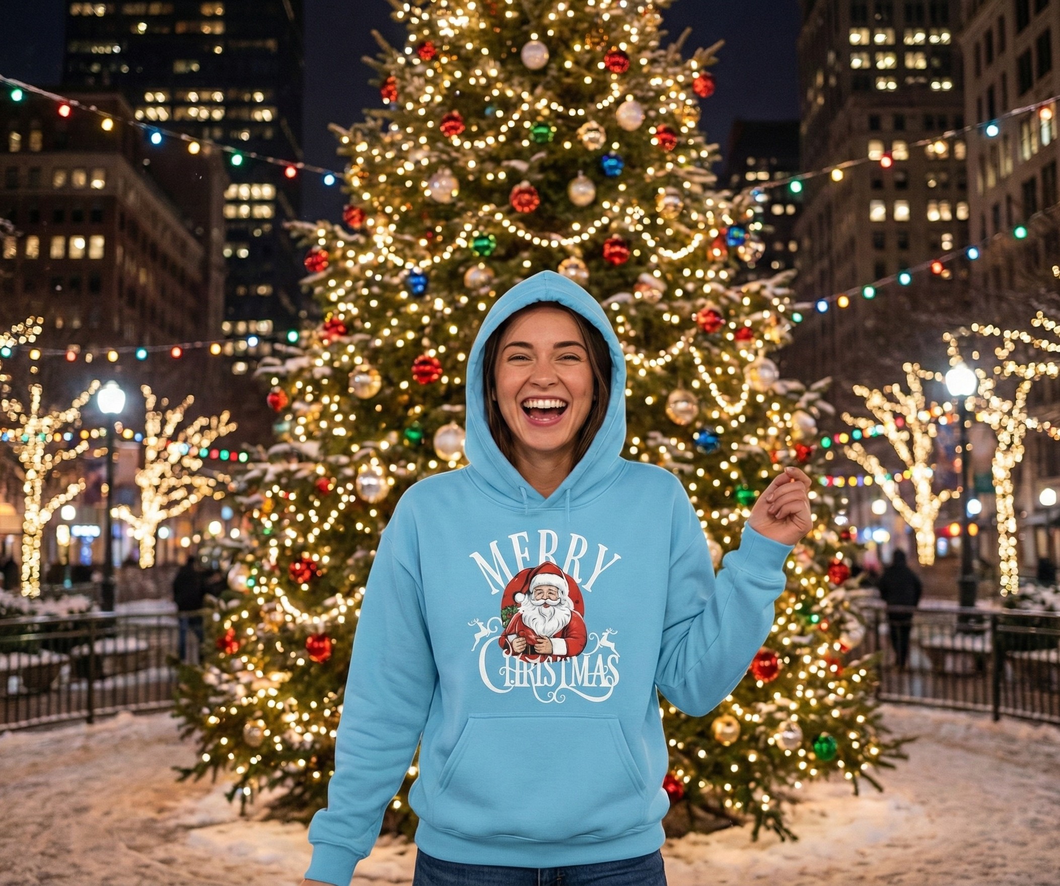 Merry Christmas Santa Hoodie | Unisex Holiday Pullover Sweatshirt