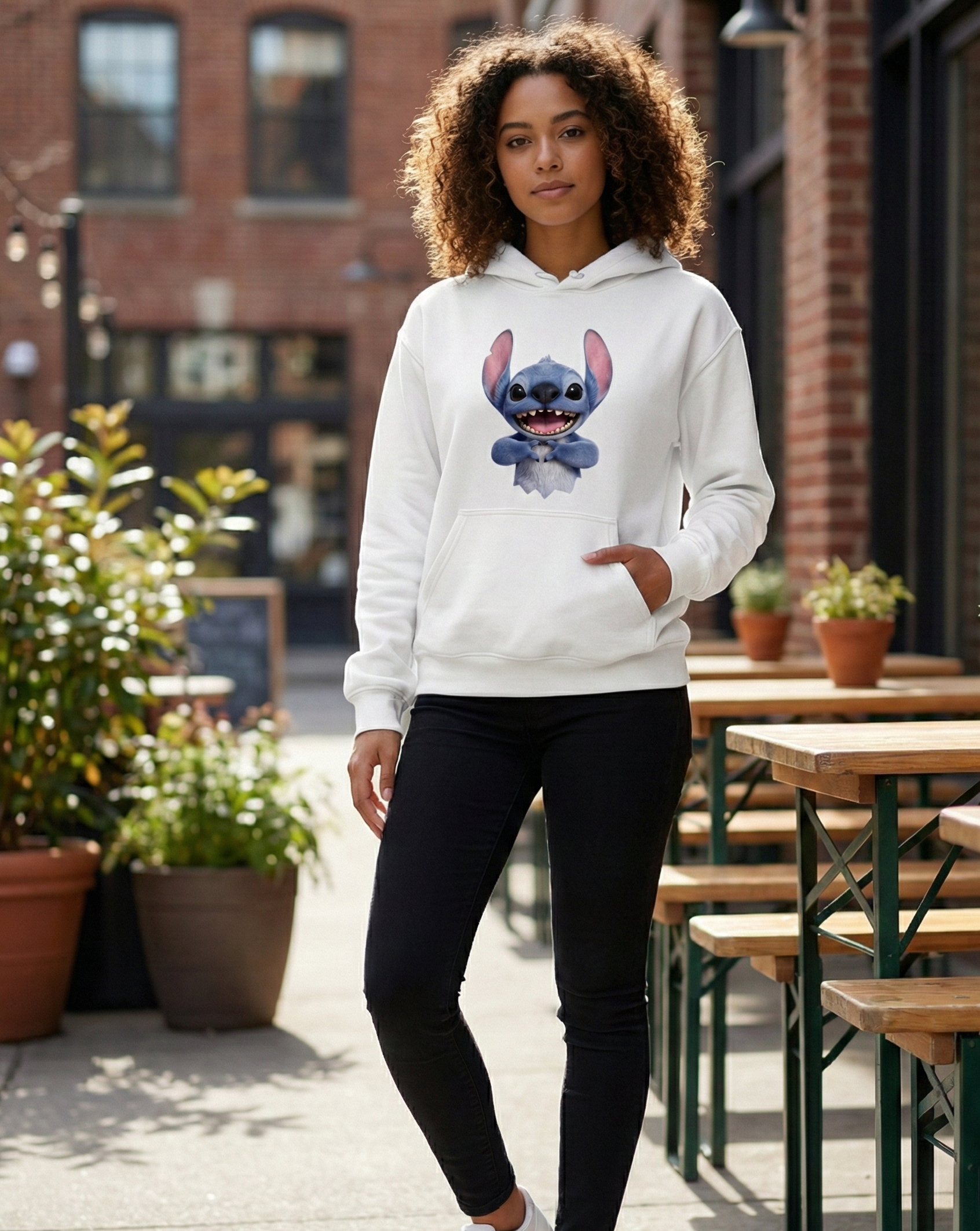 Stitch Women's Hoodie | Pullover Sweatshirt with Smiling Stitch Graphic 