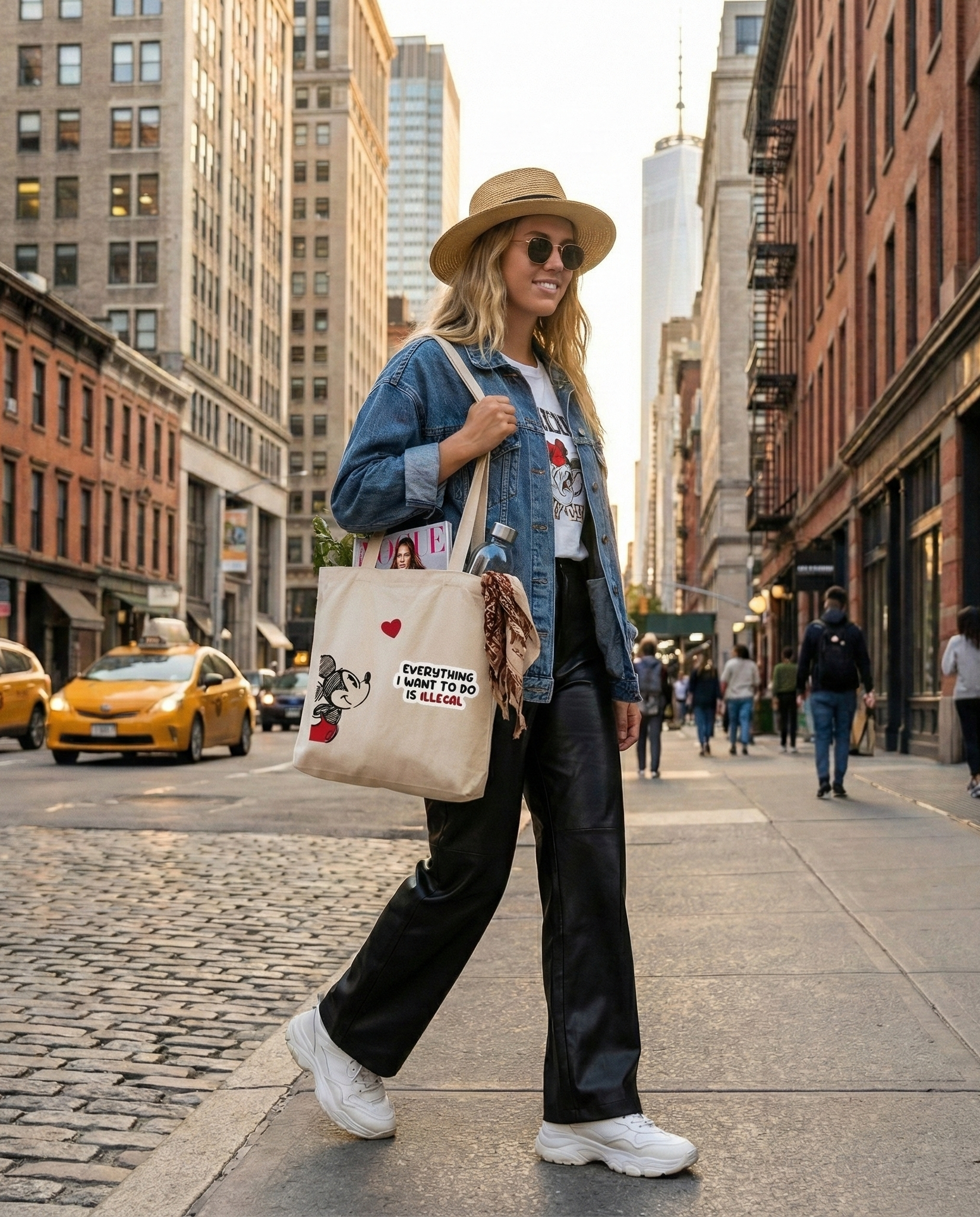 Funny Canvas Tote Bag for Women & Men – "Everything I Want To Do Is Illegal" – Cute Cartoon Mouse Design – Reusable Aesthetic Cotton Shoulder Bag for Groceries, School, Beach, and Travel – Eco-Friendly Shopper