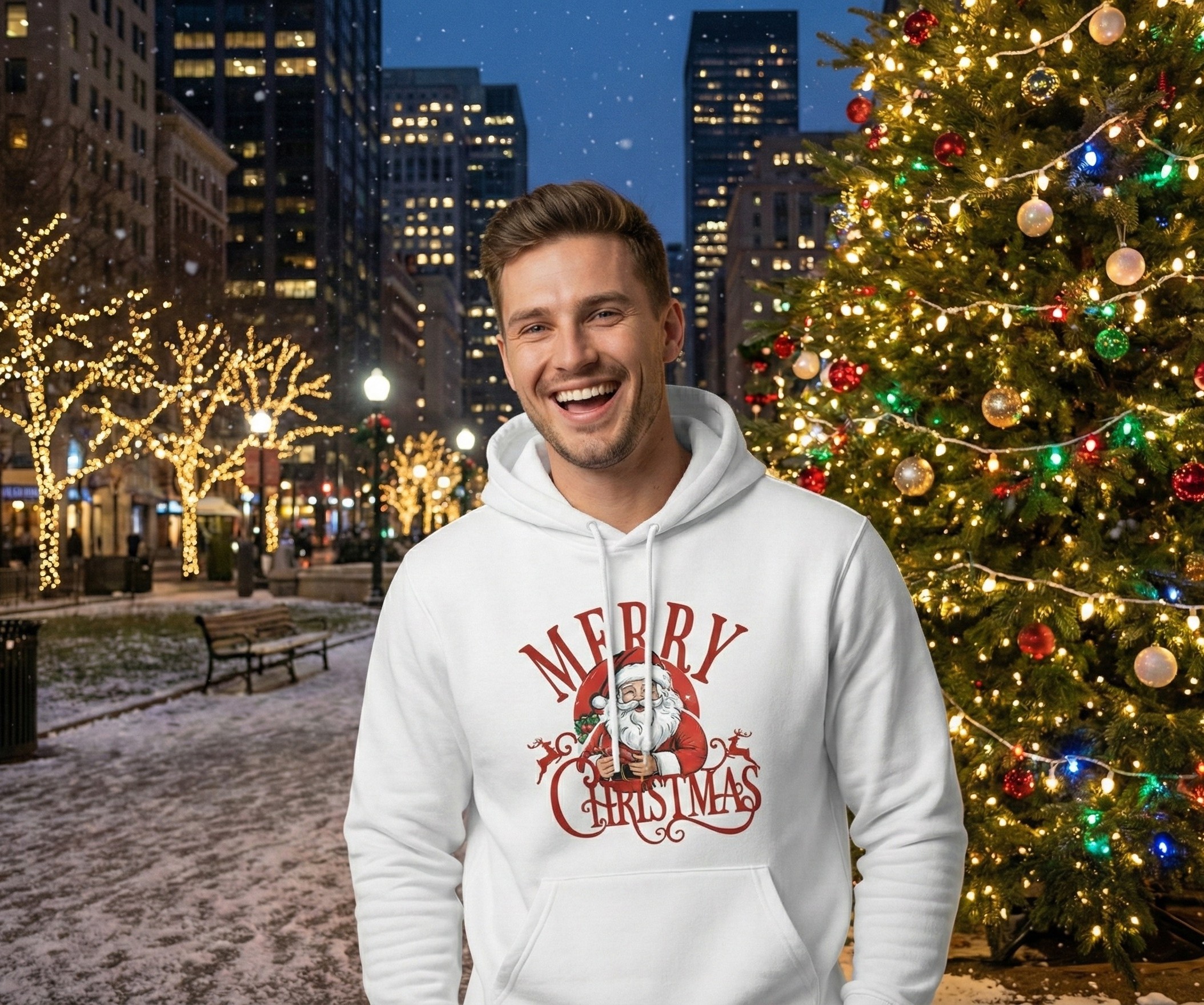 Merry Christmas Santa Hoodie | Unisex Holiday Pullover Sweatshirt