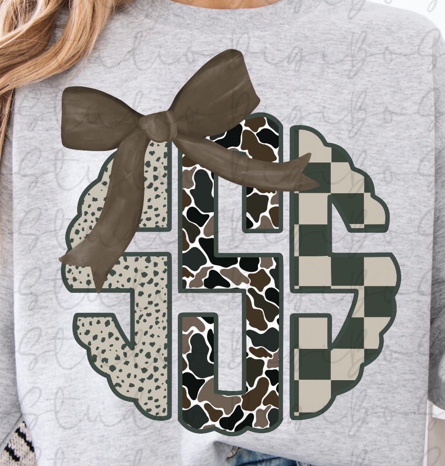 Monogrammed Gray Design with Brown Bow