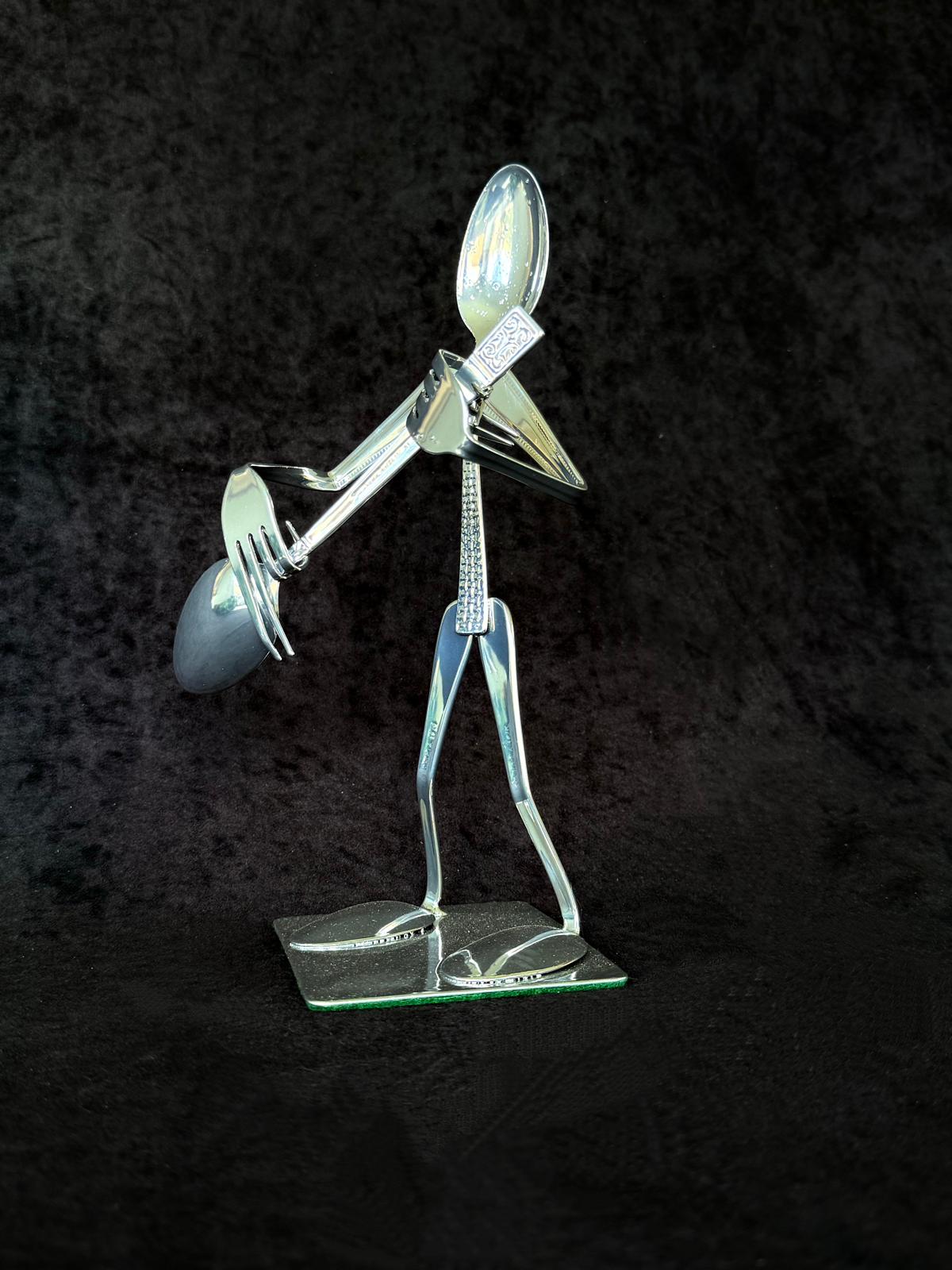 Metal Spoon and Fork Sculpture Chrome