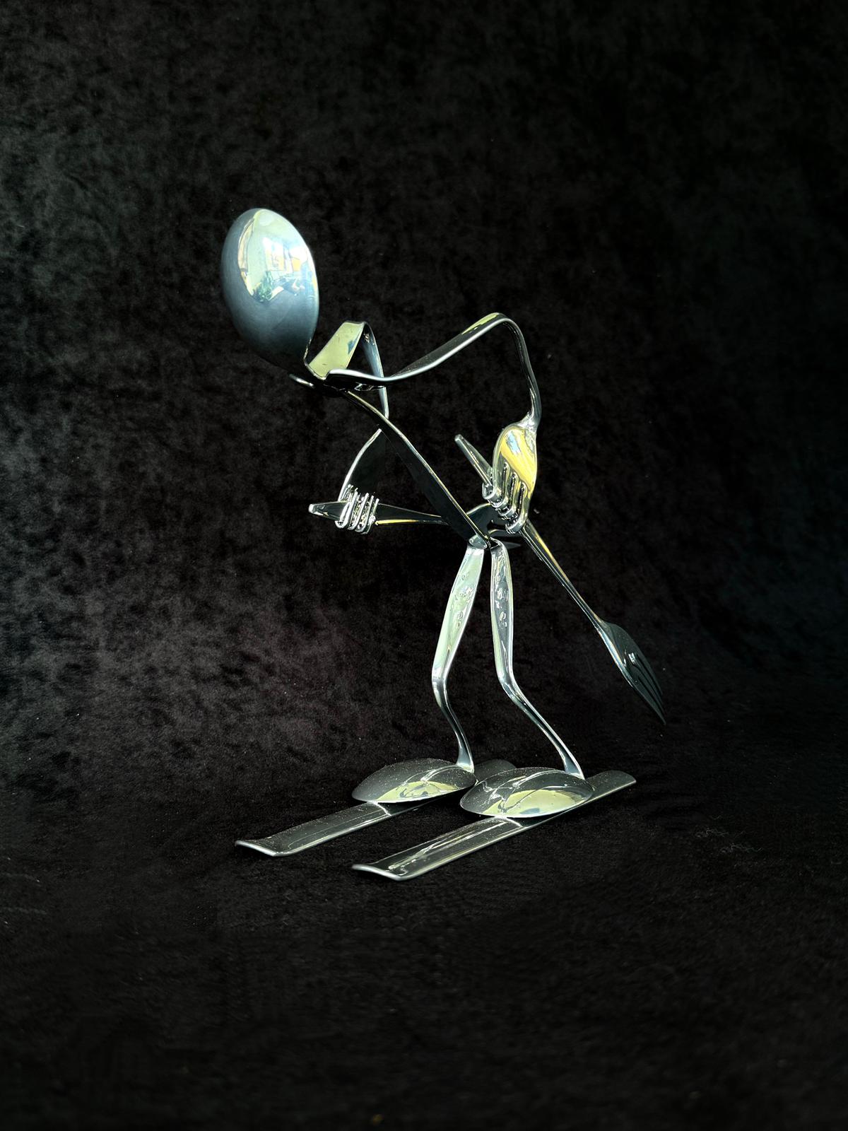 Cutlery Skier Sculpture Chrome