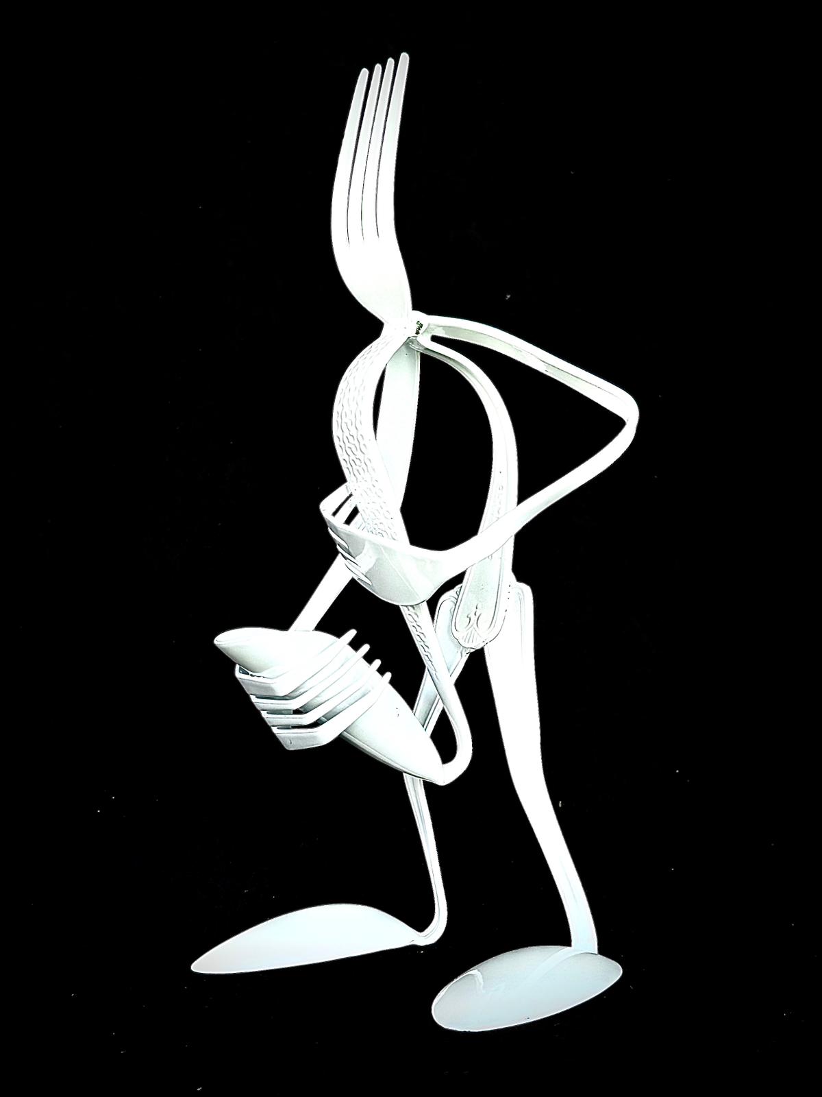 White Saxo Fork and Spoon Sculpture