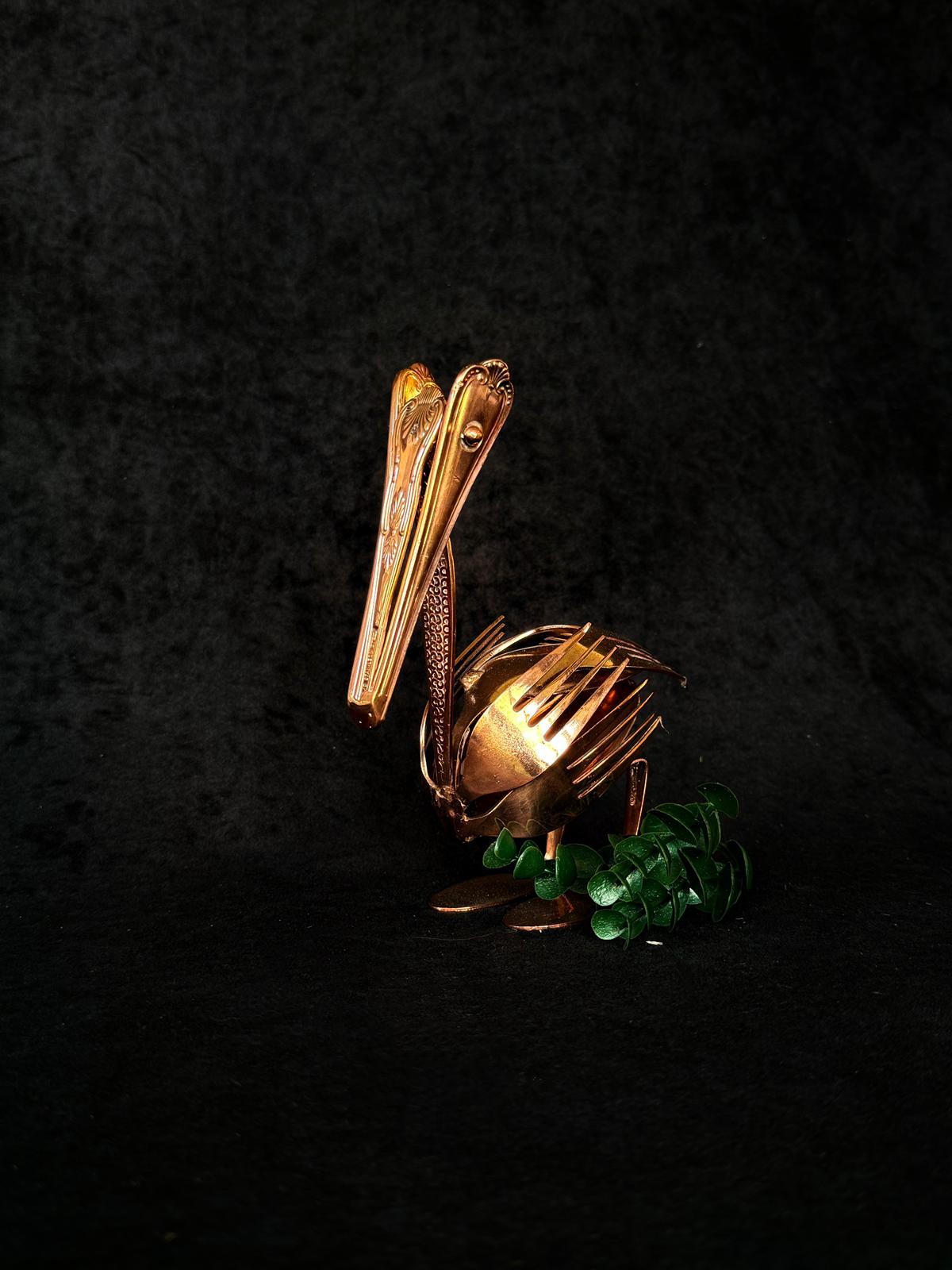 Metal Pelican Sculpture Brown 