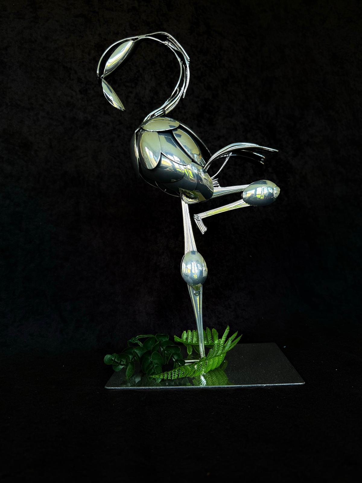 Metal Flamingo Sculpture