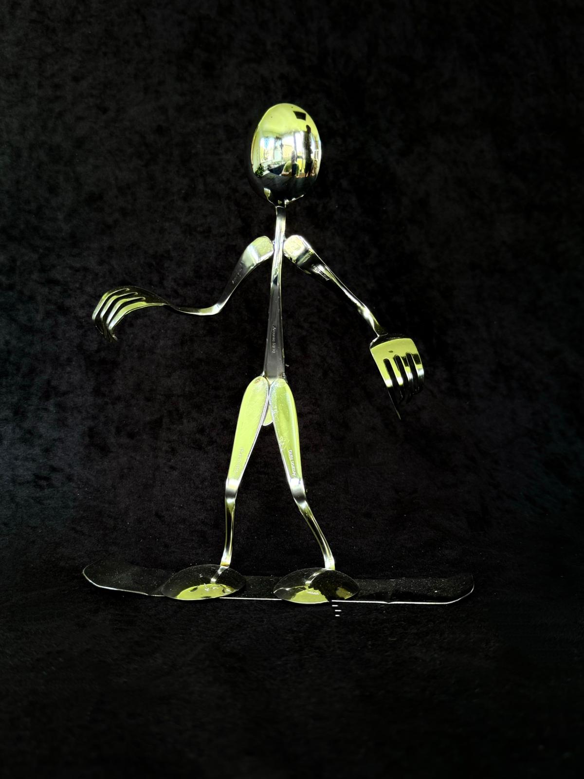 Metal Fork Sculpture Snow Boarder
