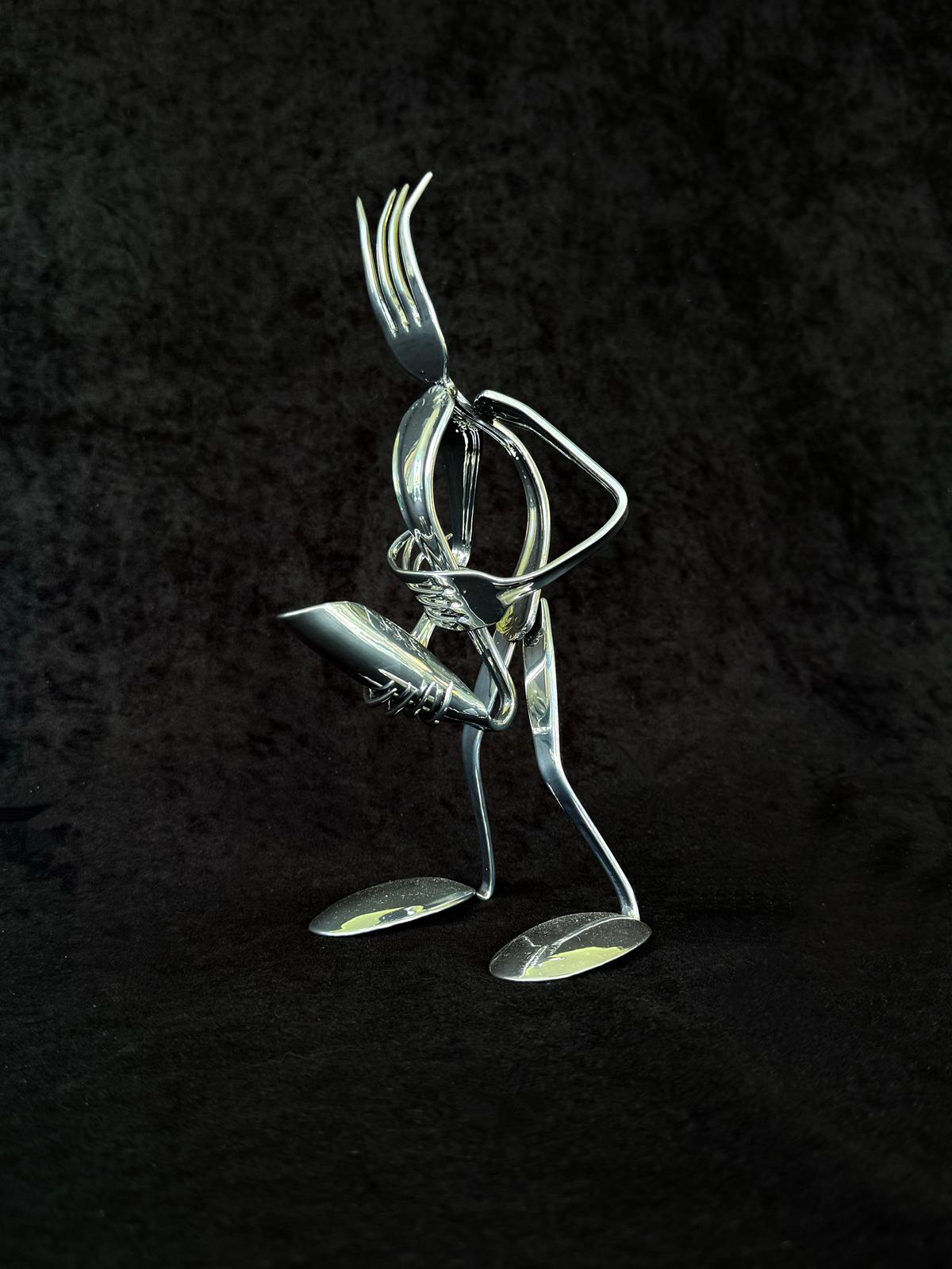 Metal Fork Saxophonist Sculpture