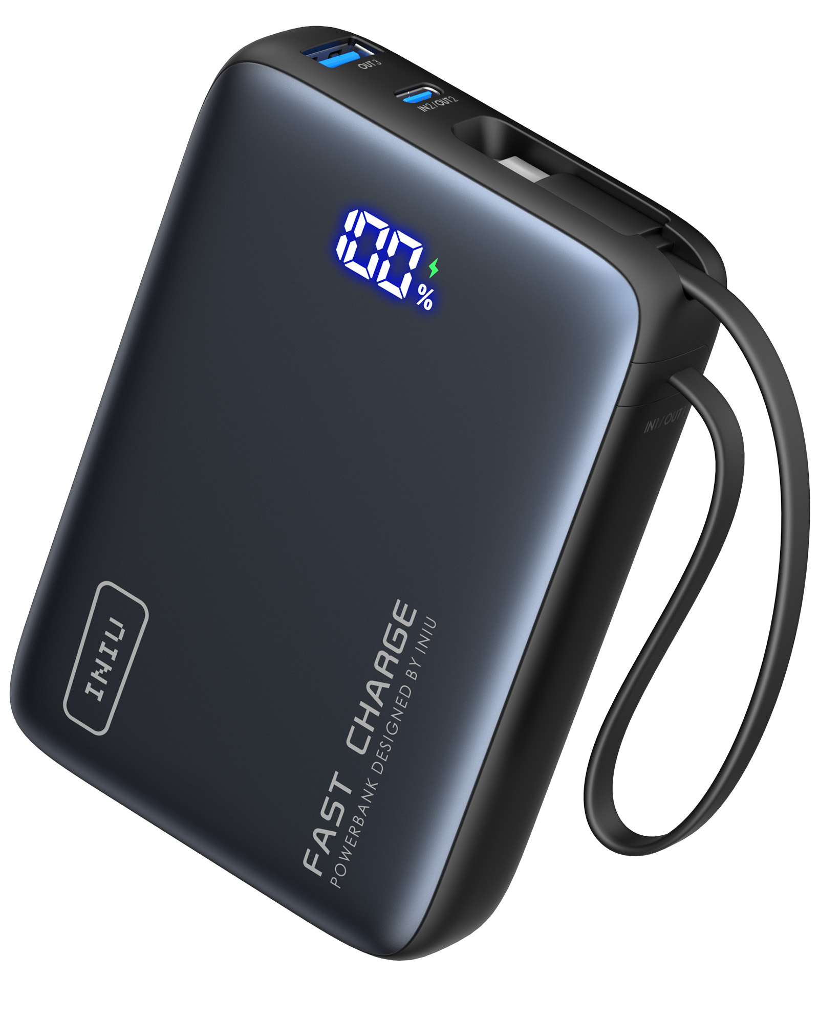 INIU Portable Charger, Compact 20000mAh PD 20W Power Bank with Built-in USB-C Cable(IN&OUT) for iPhone, Samsung etc.