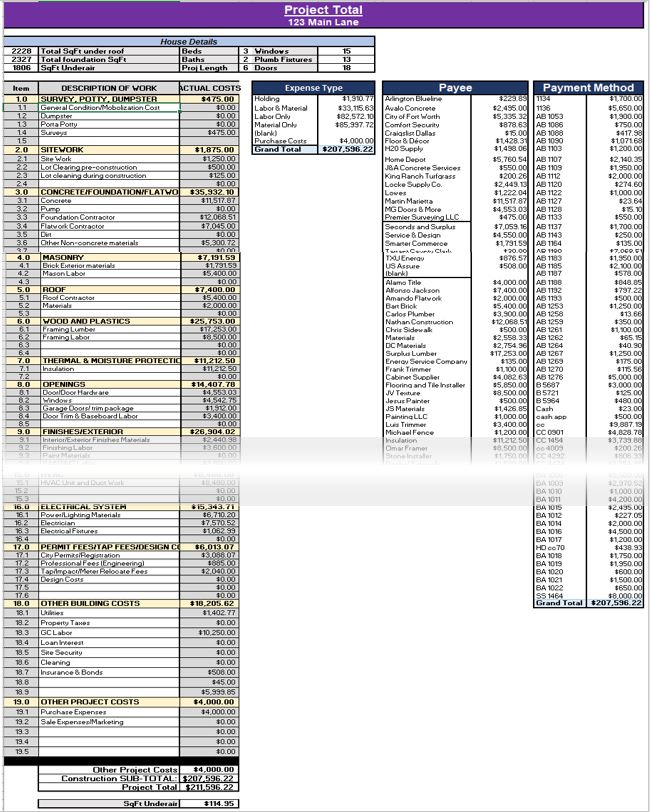 New Construction Estimator and Cost Tracker