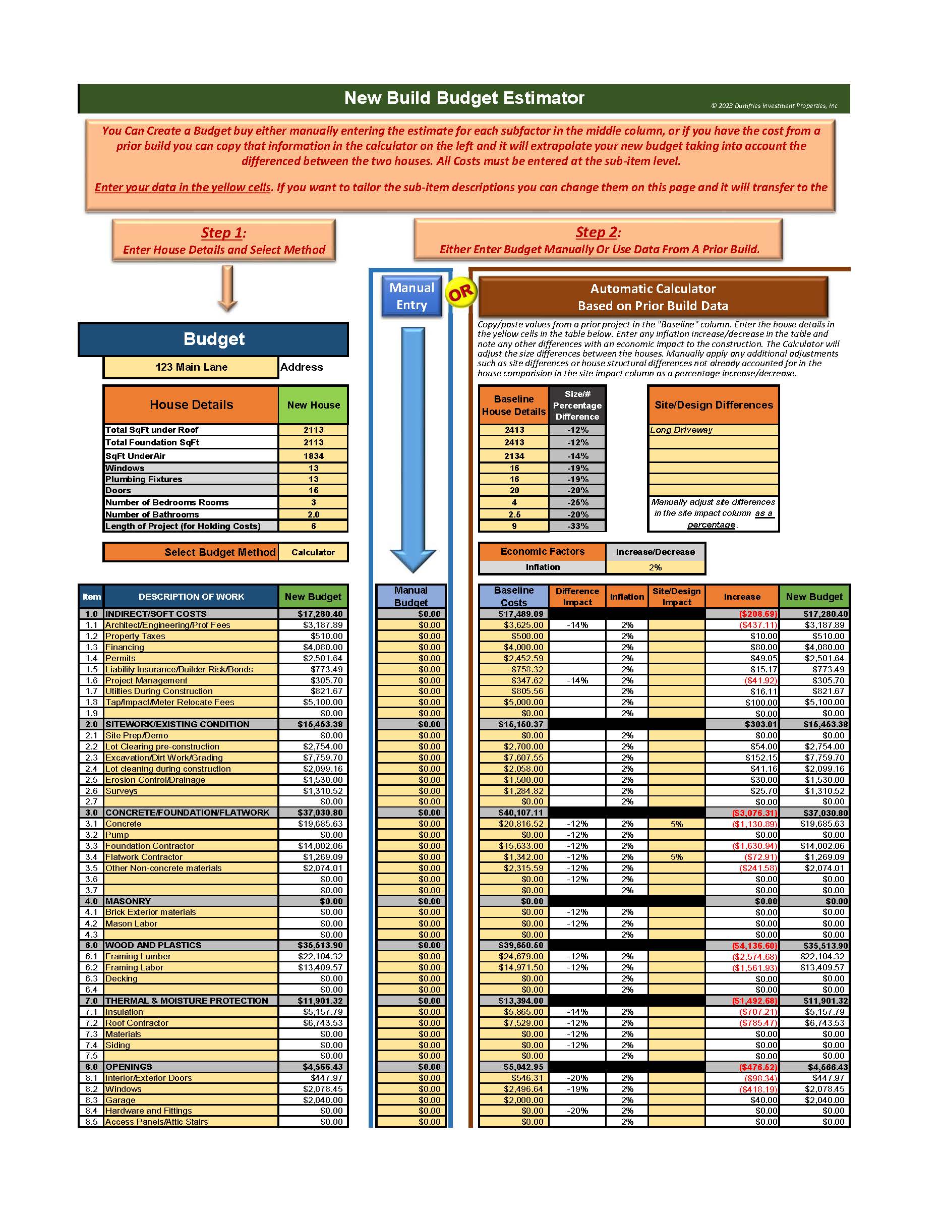 New Construction Estimator and Cost Tracker