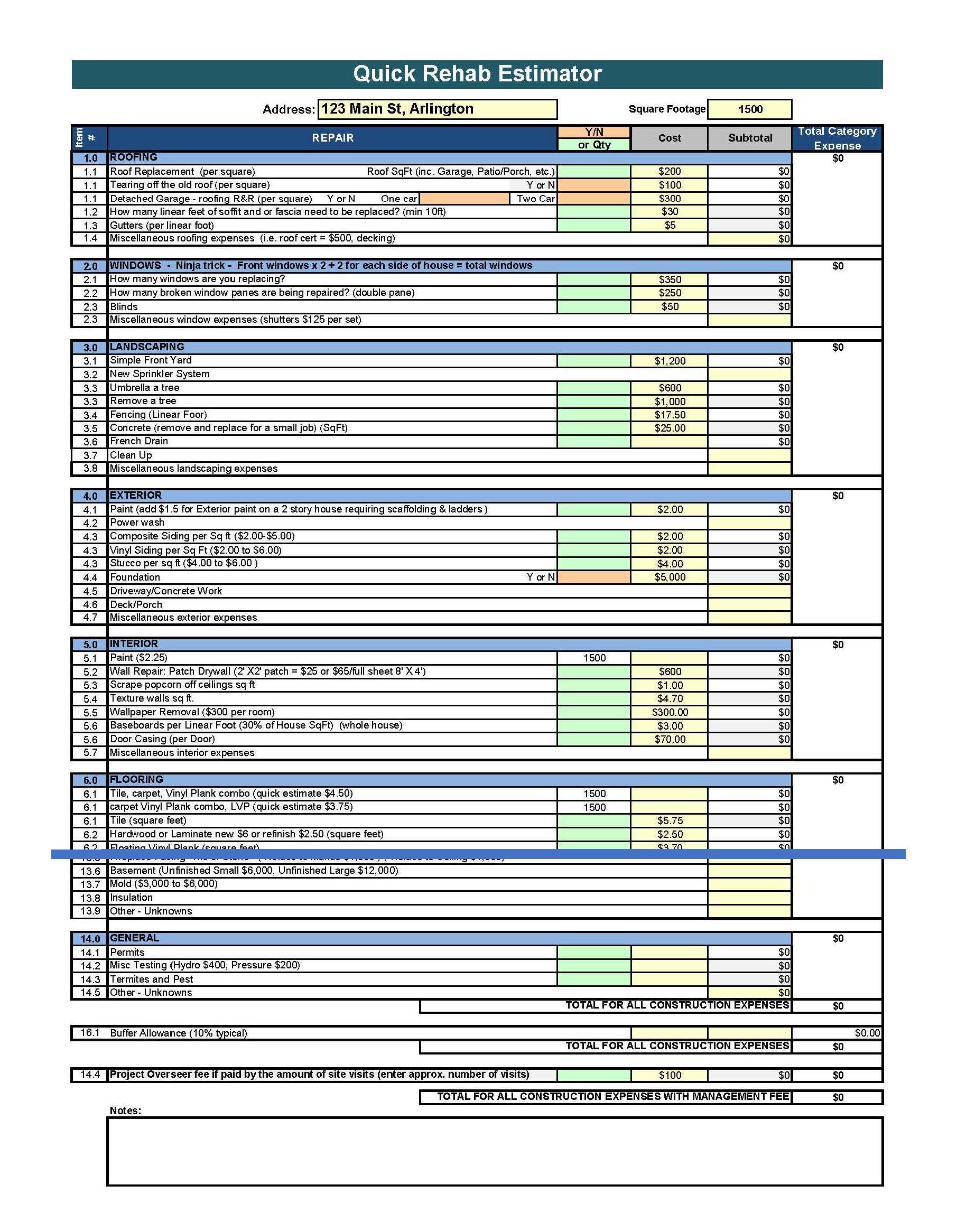 Rehab Estimator and Cost Tracker