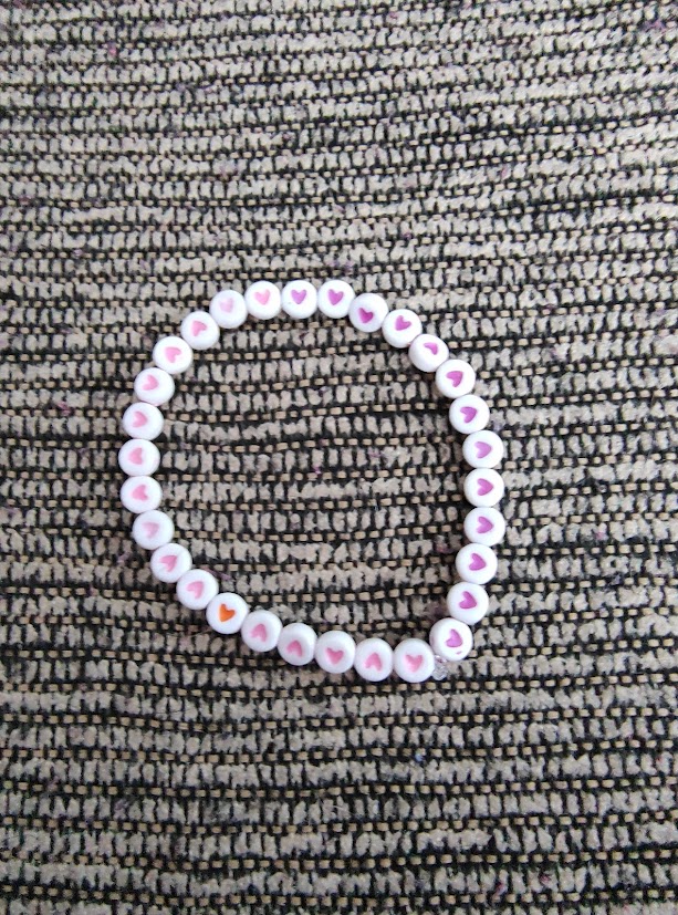White Beaded Bracelet with Heart Charms