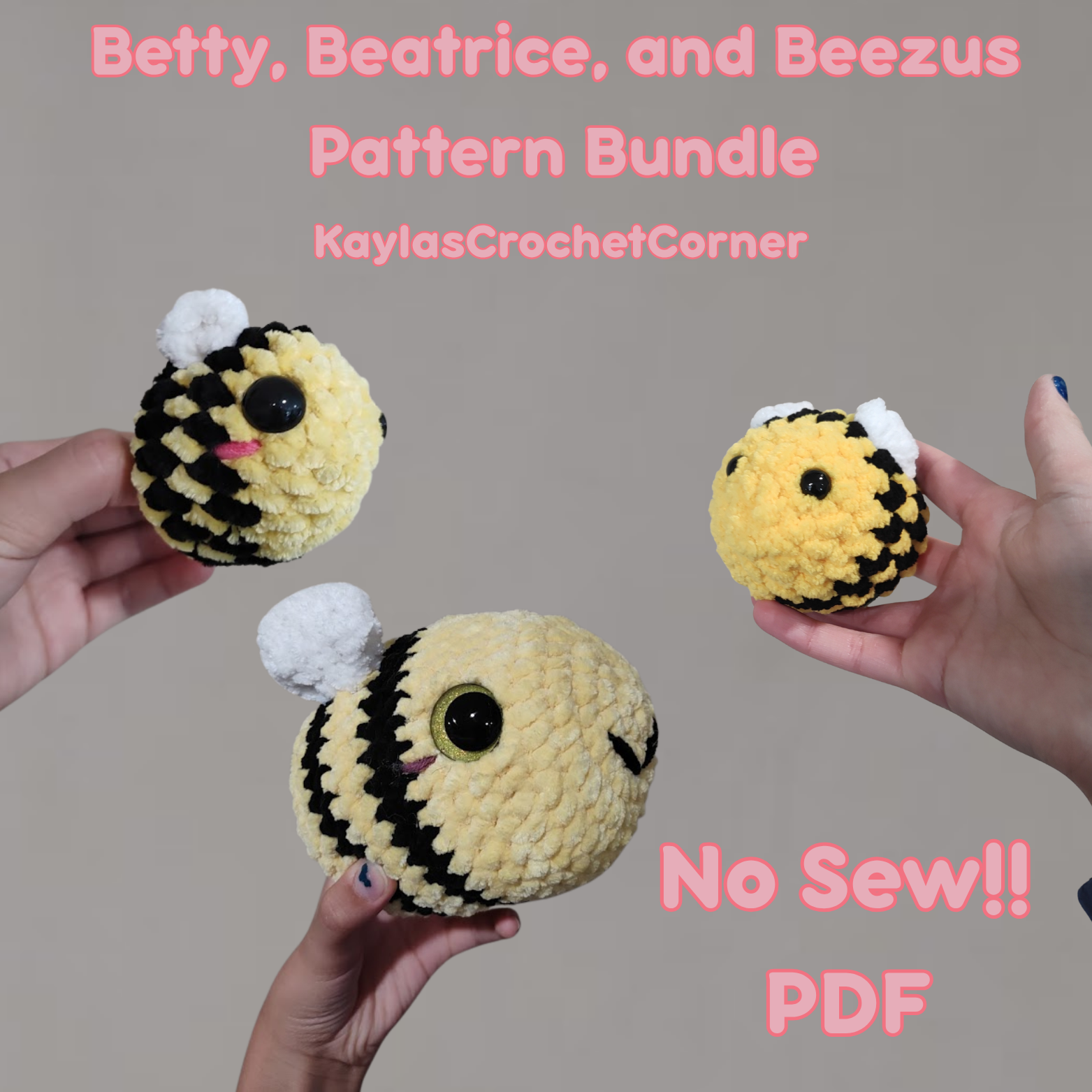 3-in-1 No-Sew Betty, Beetrice, & Beezus Crochet Pattern Bundle-PDF