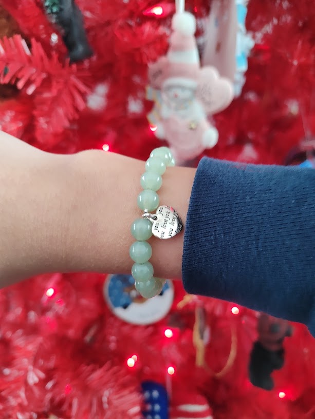 Green Beaded Bracelet with Heart-Shaped Charm
