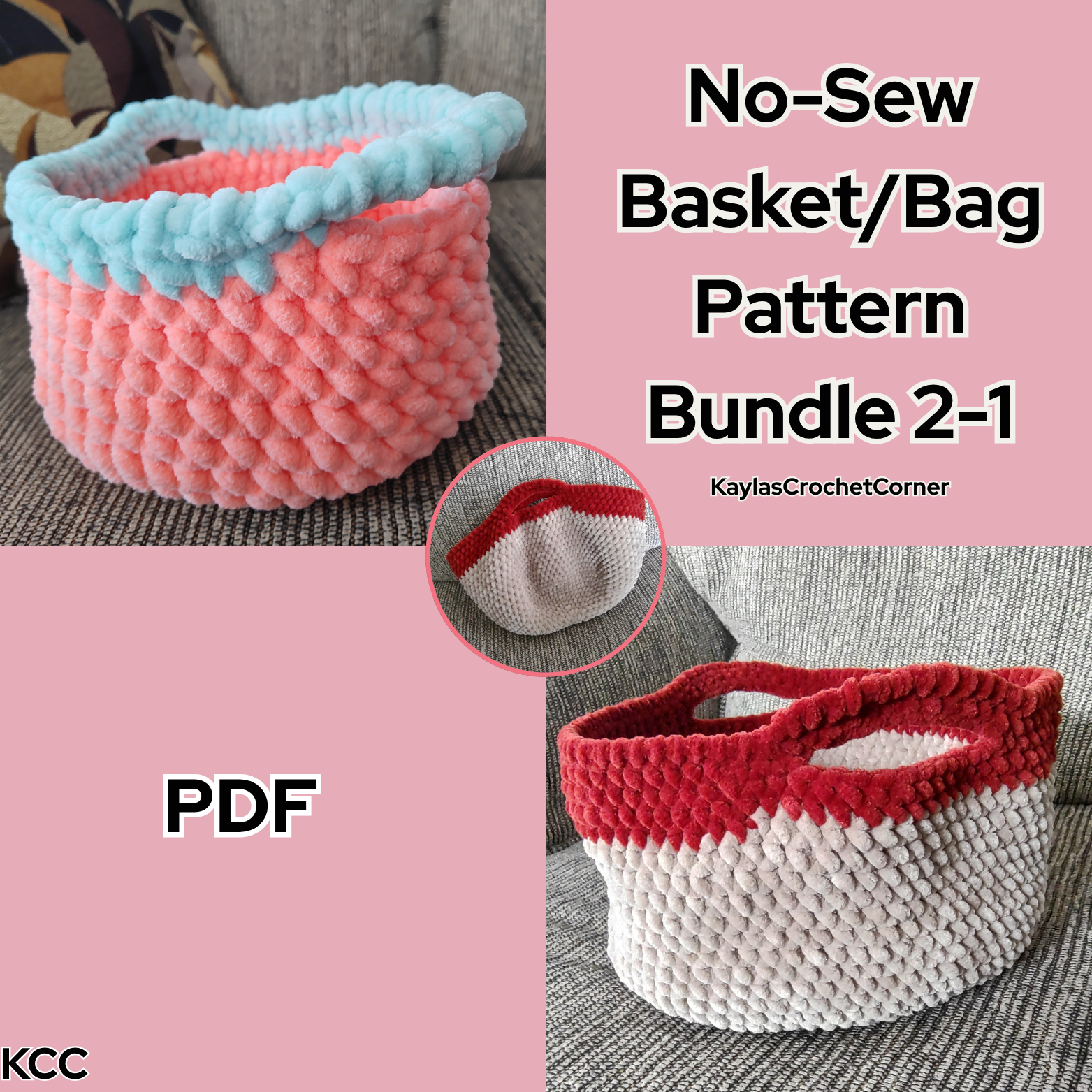 No-Sew Basket/Bag PDF Crochet Pattern 2-1 Bundle