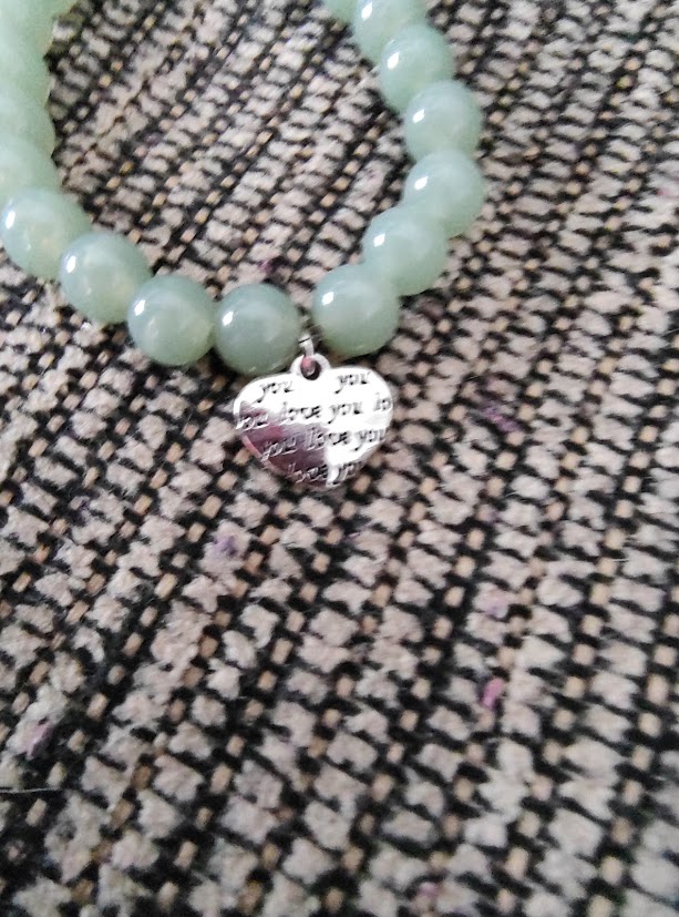Green Beaded Bracelet with Heart-Shaped Charm