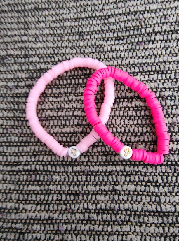 Pink Beaded Cross Bracelets Set