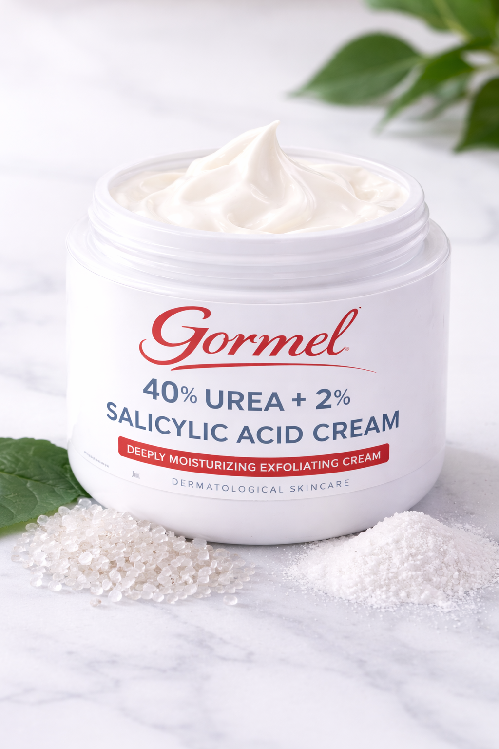 Gormel 40% Urea Cream with 2% Salicylic Acid – Intensive Exfoliating & Moisturizing Cream for Dry, Cracked Heels, Feet, Elbows & Hands – Dermatological Skincare – 4 oz Jar