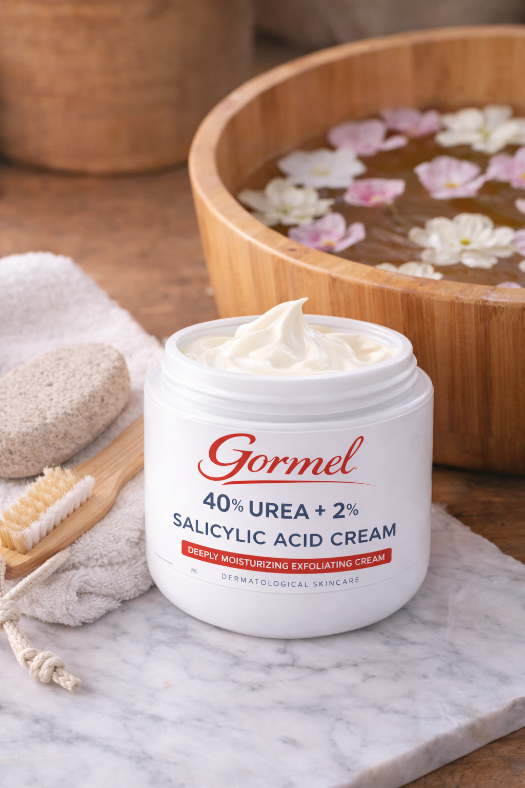 Gormel 40% Urea Cream with 2% Salicylic Acid – Intensive Exfoliating & Moisturizing Cream for Dry, Cracked Heels, Feet, Elbows & Hands – Dermatological Skincare – 4 oz Jar