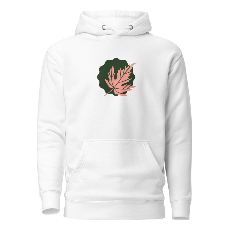 White hoodie with leaf print