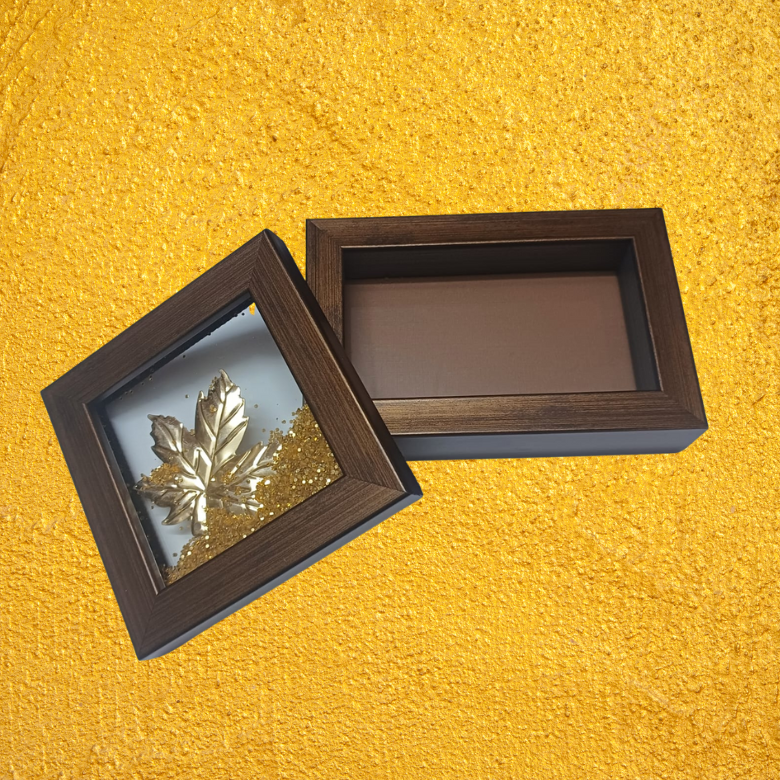 Premium Tea Wooden Coasters, with golden leaf embedded, 4 in a wooden box