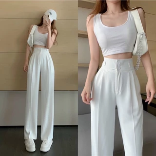 Women's White High-Waisted Wide Leg Pants