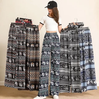 Boho Elephant Print Wide Leg Pants