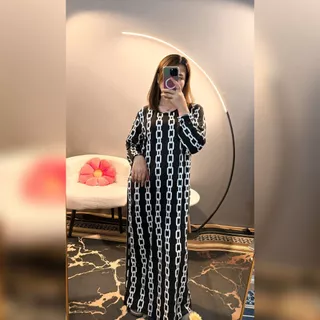 Black and White Chain Pattern Maxi Dress