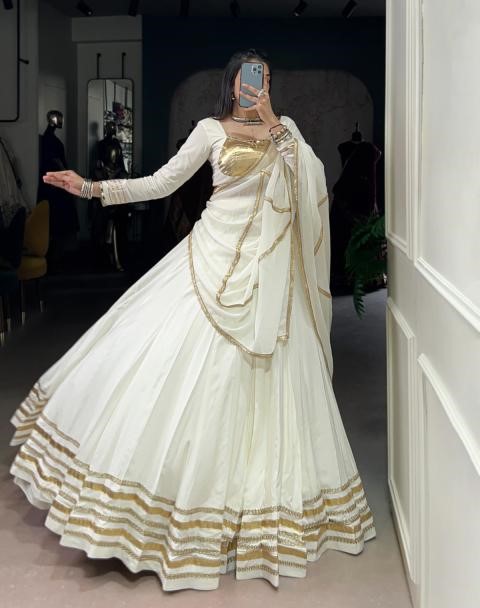 Traditional White Draped Gown Lehenga