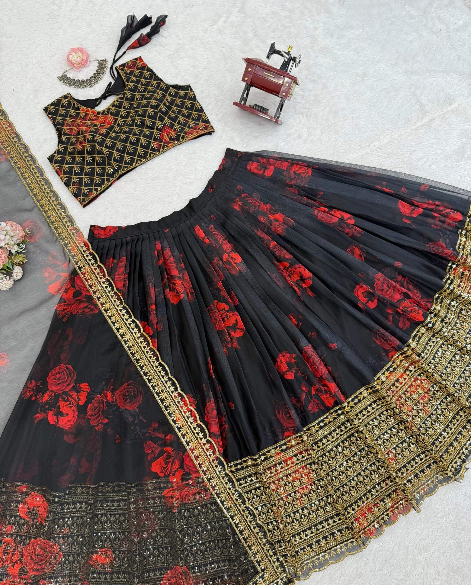 Black Floral Lehenga Choli