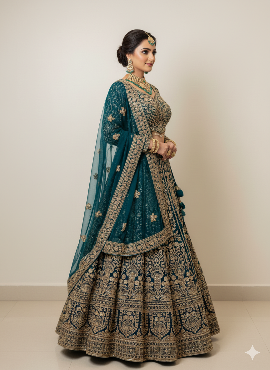 Elegant Teal Embroidered Lehenga
