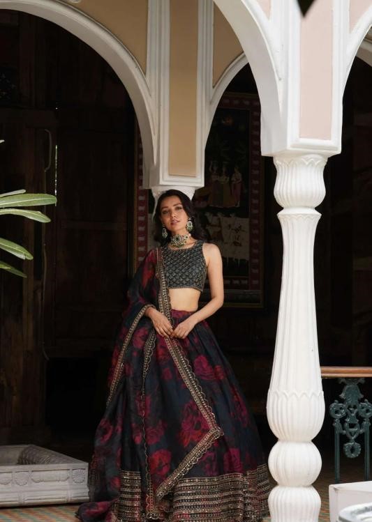 Black Floral Lehenga Choli
