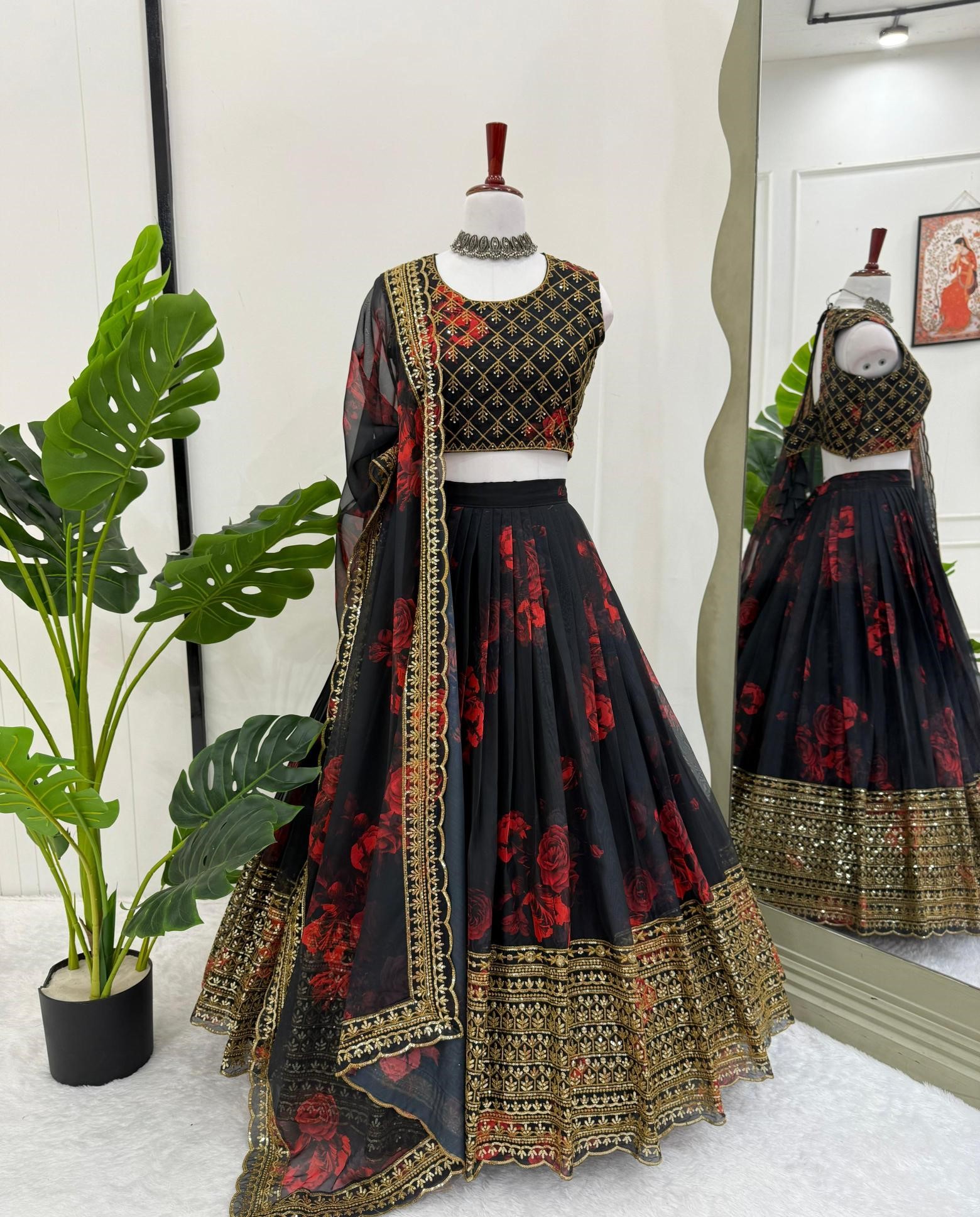 Black Floral Lehenga Choli