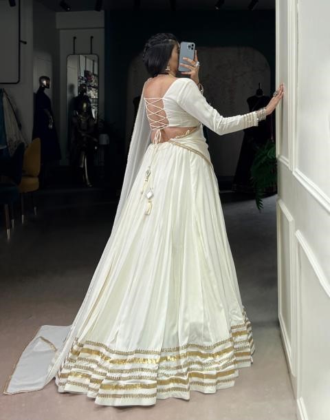 Traditional White Draped Gown Lehenga