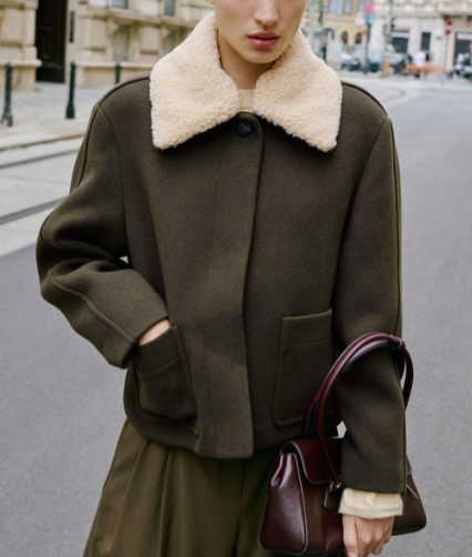 Shearling Collar Wool Coat