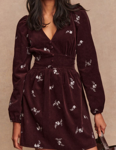 Embroidered Plum Corduroy Dress