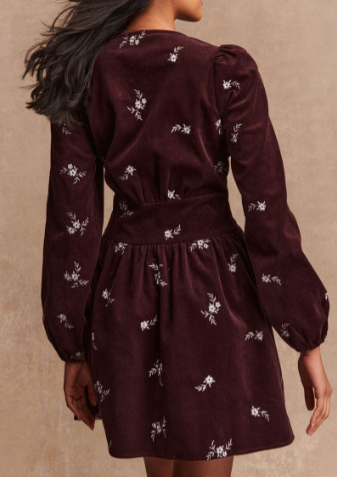 Embroidered Plum Corduroy Dress