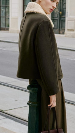 Shearling Collar Wool Coat