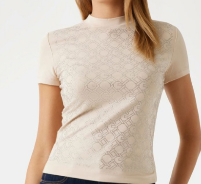 Beige Patterned Short Sleeve Top