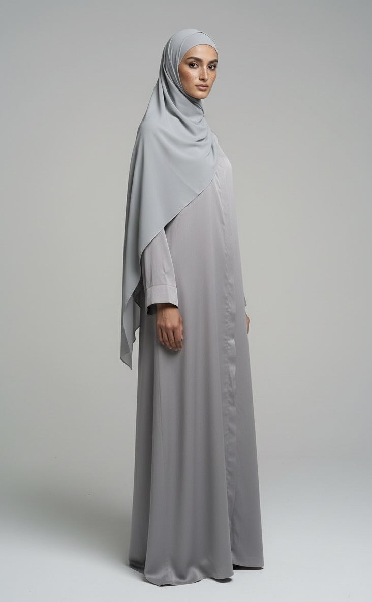 Grey Front Open Abaya