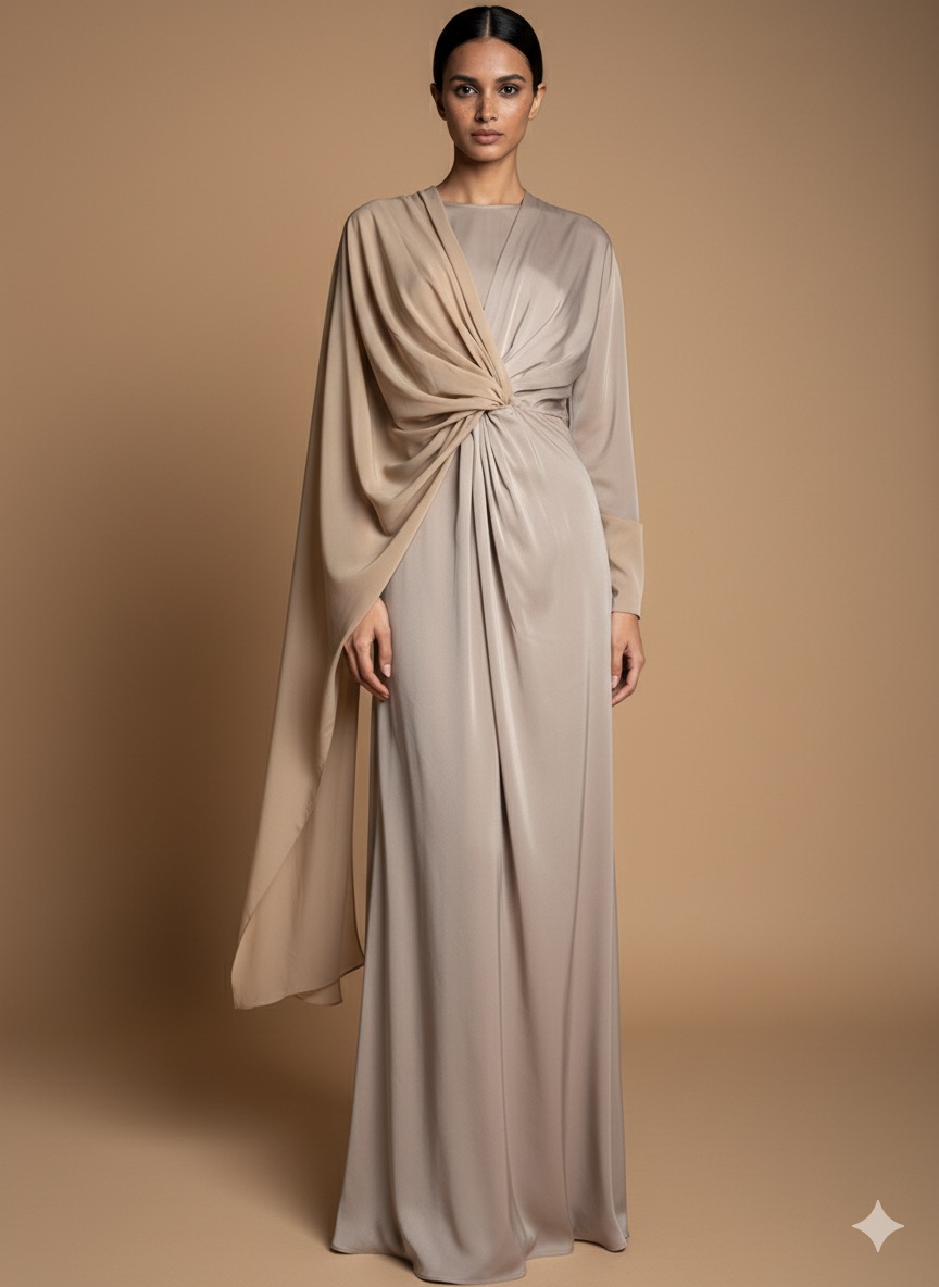 Beige Gathered Dress