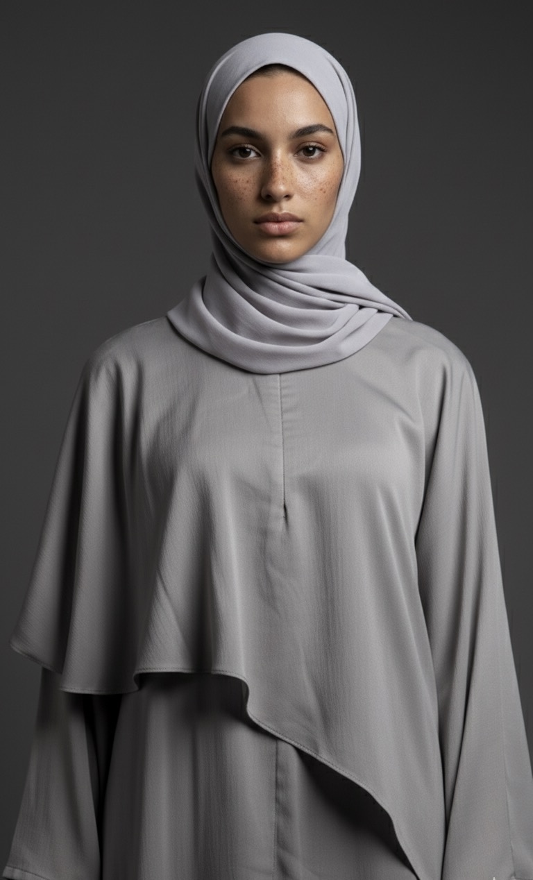 Gray Attached Cape Abaya