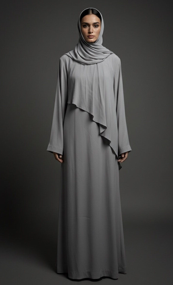 Gray Pleated Cape Abaya
